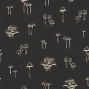 Large Scale Hand Drawn Pencil Mushrooms Spaced Out Nighttime