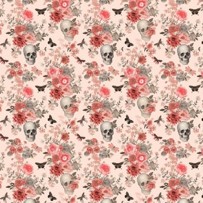 Skulls and flowers in peachy pink