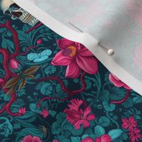 Skulls and flowers in teal and fuschia