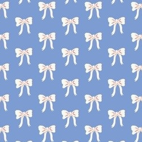 Coquette bows in cream and pink on blue/ small /  for cute girls bows and accessories