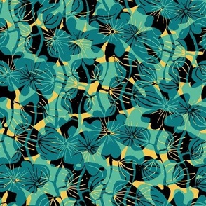 Flower mesh in blue-green, yellow and black