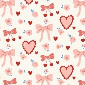 Coquette bows, hearts and cherries for valentines day / medium / in pink, red and white for girls