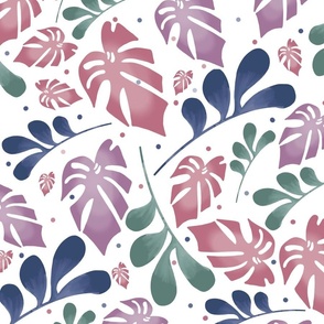 Tropical leaves on white with dots - large 
