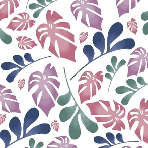 Tropical leaves on white - large 