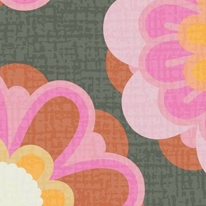 Retro Summer Flower Olive background - Sun washed light filter