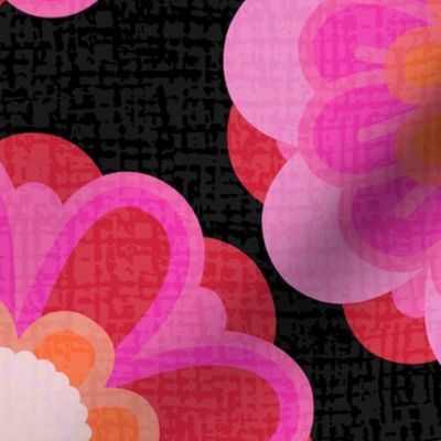 Retro Summer Flower on Black background - Pinks