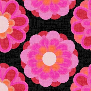 Retro Summer Flower on Black background - Pinks