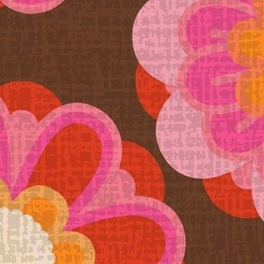 Retro Summer Flower on Brown background - Pinks