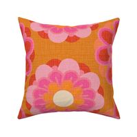 Retro Summer Flower on Orange background-Pinks