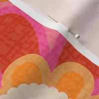 Retro Summer Flower on Orange background-Pinks