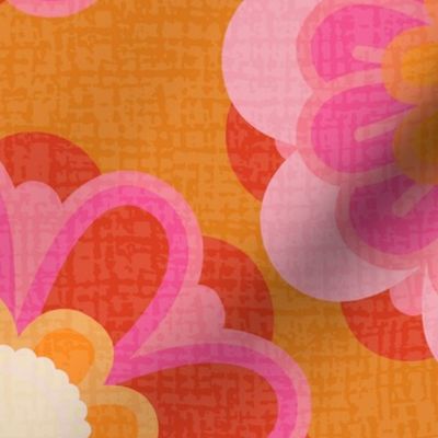 Retro Summer Flower on Orange background-Pinks