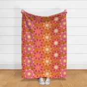 Retro Summer Flower on Orange background-Pinks