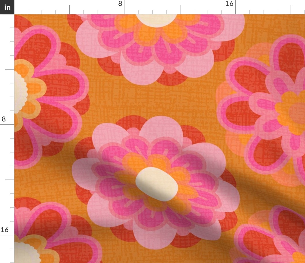 Retro Summer Flower on Orange background-Pinks