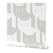 Hausepanther Custom Color Final 60 %- Catstooth- Houndstooth with Cats White and Light Warm Greige Geometric Cats- Cute Cat Check Fabric- Classic Modern Wallpaper- Pied de Poule- Jumbo