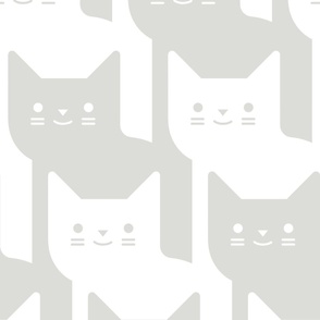 Hausepanther Custom Color Final 60 %- Catstooth- Houndstooth with Cats White and Light Warm Greige Geometric Cats- Cute Cat Check Fabric- Classic Modern Wallpaper- Pied de Poule- Jumbo