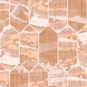 Peach pink Geometric Marble Tiles, elongated warm peach honeycomb hexagons, faux tile