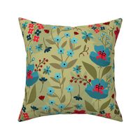 Turquoise, Red, and Navy Floral - Green - Medium