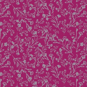 Whispers of Elegance: Climbing Vines in Gray on Fuchsia - A Captivating Spoonflower Pattern for Modern Chic Interiors