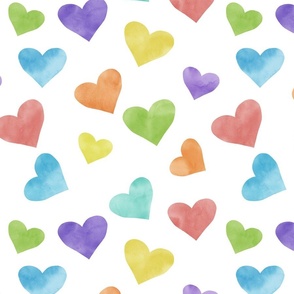 Large Scattered Rainbow Watercolor Hearts