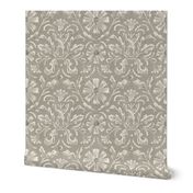 French country Florals and Leaves in Stone Gray and off white 12x12 large