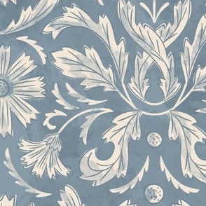 French country Florals and Leaves in blue gray and off white_12x12