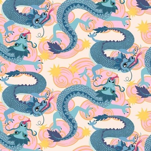 Fierce Dragons in a sweet pink sky -medium-10.5”