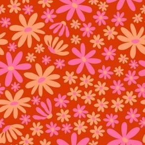 Ditsy Floral Red Pink and Orange