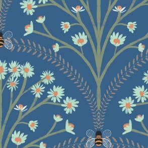 Daisies and Honeybees scallop pattern