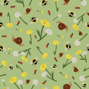 Eye of the Bee Holder Dandelions Snails Ladybugs - Soft Green