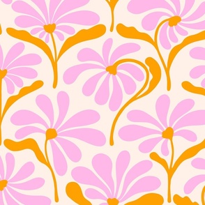 Mid Century Art Deco Flowers - Pink, Orange & Cream