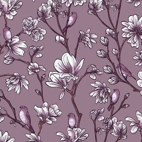 Birds and Magnolias in Purple