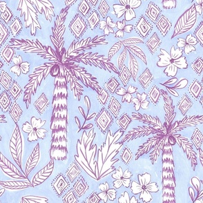 Tropical Dreams - LARGE SCALE- Palm tree Haven in ice Blue & lilac