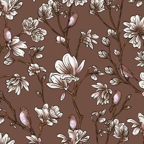 Birds and Magnolia In Brown