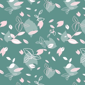 Lacey Rose Baby Pink + Teal Leaves