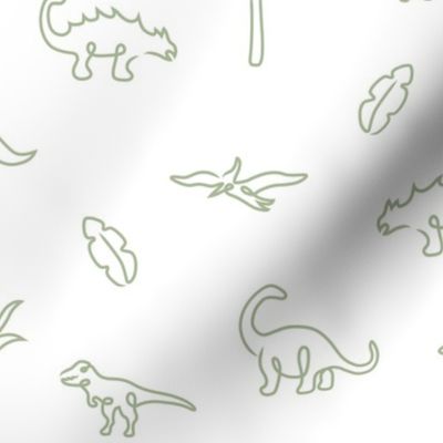 Dinosaurs line art - triceratops, stegosaurus, ankylosaurus, brachiosaurus, t rex, pterodactyl, green on white - medium