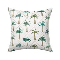 MEDIUM - Tropical forest with diamond border - greens and teals on off white