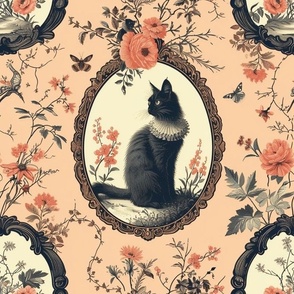 Black Kitty and Peach Florals