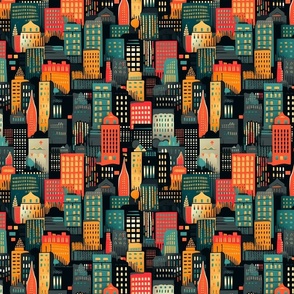 Urban Nightscape Abstract City Pattern 