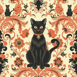 Black cat with ornate background