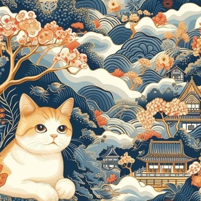 Sweet kitty on japanese background