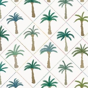 SMALL - Tropical forest with diamond border - greens and teals on off white