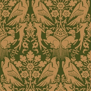 Hounds and Eagles, light burnt caramel on olive green 12W