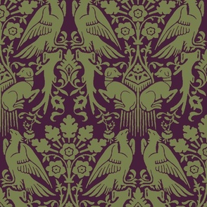 Hounds and Eagles, light olive green on aubergine 12W