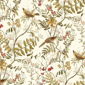 Daylight - acacia branches and birds on cream background