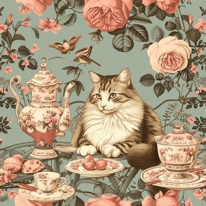 Sweet kitty having tea