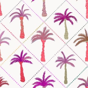 MEDIUM - Tropical forest with diamond border - pinks and reds on off white
