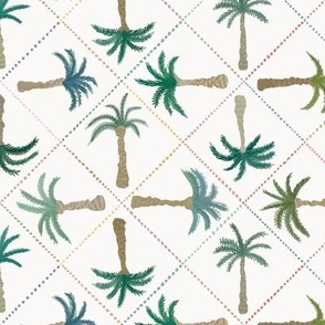 SMALL - Tropical forest with diamond border - non directional - greens and teals on off white
