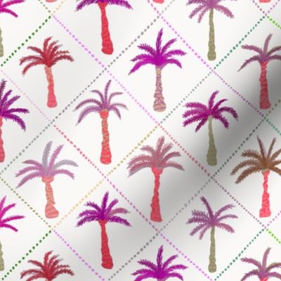 SMALL - Tropical forest with diamond border - pinks and reds on off white
