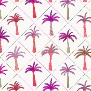 SMALL - Tropical forest with diamond border - pinks and reds on off white
