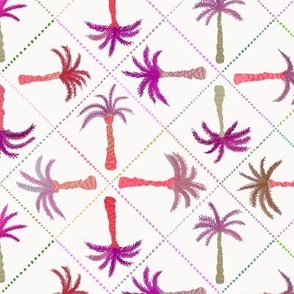 SMALL - Tropical forest with diamond border - non directional - pinks and reds on off white